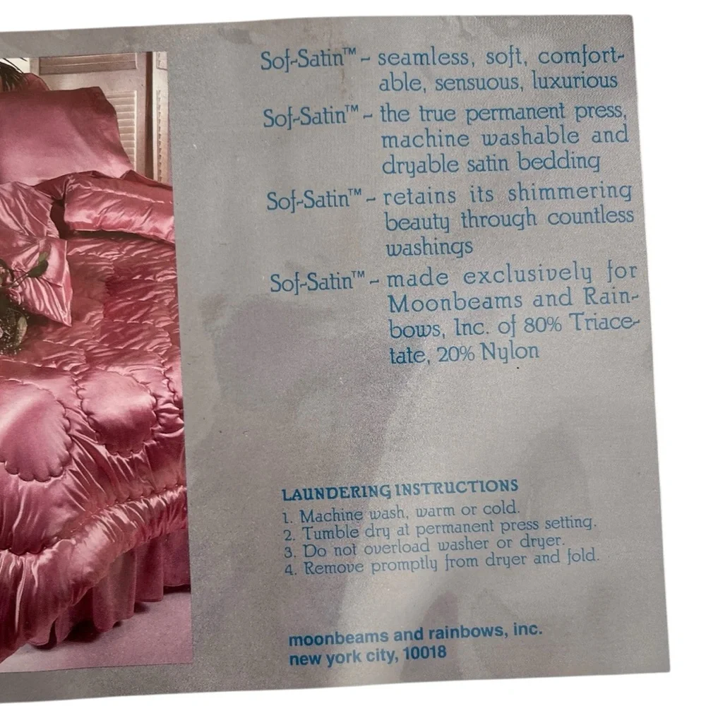 NEW Vintage Peach Satin Twin Sheet Set Moonbeams and Rainbows Sof-Satin
